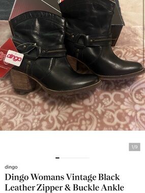 dingo Black Leather Buckle & Zipper Ankle Booties